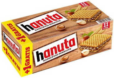 Продуктови Категории Шоколади Hanuta бисквити с лешник 242 гр. 10 бр. +1 бр. гратис